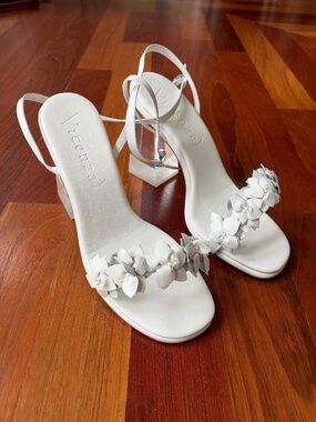 BHLDN Vicenza Floral Lucite Block Leather Heel